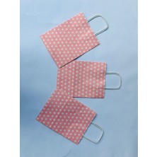 Orbak Kağıtçılık 1.kalite 18X8X24 cm (3 Adet) Pembe Renk Beyaz Benekli Kraft Kağıt Çanta,hediye Poşeti,hediye Paketi