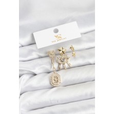 Onba Pirinç Gold Renk Göz ve Kutup Yıldızı Model Ysx Trio Küpe Seti 5886 - OB4068-9860