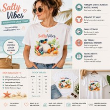 Tişört Kodu Salty Vibes Straight Fit Kadın Tişört – Yaz Temalı Martı Graphic Tee