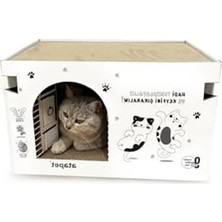 Die Grup Katlanabilir Doğal Karton Kedi Evi, Beyaz Renk, Tırmalama Yuva