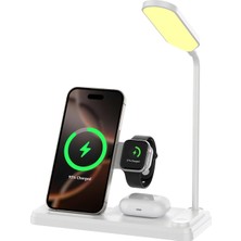 Bix Bxmw8 3’ü 1 Arada Akıllı Telefon, Akıllı Saat ve Tws Kulaklıklar Için Manyetik 15W Kablosuz LED Lambalı Şarj Standı ve Uyumlu