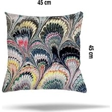 Pelangi Çiçek Kaz Ayağı Kuştüyü Desenli Gizli Fermuarlı Yastık Kılıfı Kırlent Kılıfı Koltuk Yastık Kılıfı, Ebruli Renkli 45 x 45