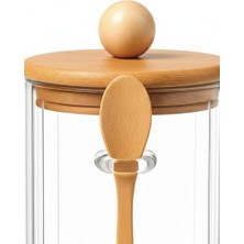 Amberhaus 650 ml Bambu Kaşıklı ve Vakum Kapaklı Cam Kavanoz - Hava Sızdırmaz Geniş Ağızlı Erzak, Baharat ve Yulaf Saklama Kabı - Çok Amaçlı Tezgah Üstü Düzenleyici (10X10 Cm)