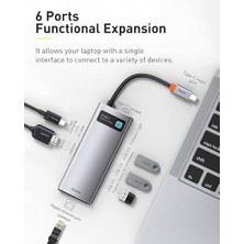 Metal 6 In 1, Çok Fonksiyonlu Bilgisayar/telefon Hub Adaptörü, Gri, Bağlantı Sayısı: 6, Giriş: USB Type C, Çıkış: USB Type A 3.0 x 3, USB Type C (Pd),seyahat Boy