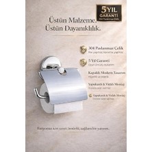 Banyo 304 Paslanmaz Çelik Kapaklı Tuvalet Kağıtlığı – 5 Yıl Garantili – Yapışkanlı & Vidalı Montaj