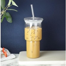 Bambu Kapaklı Cam Pipetli 450 ml Borosilikat Bardak