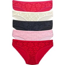 MiraLive 5 Adet Önü Dantelli Transparan Kadın Slip Külot S59