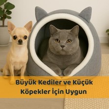Tech Butiq Beylini Kedi Köpek Evi Katlanabilir Evcil Hayvan Yatağı Peluş Yastık Hediyeli Dekoratif Kedi Köpek Yaşam Alanı (Gri, L)