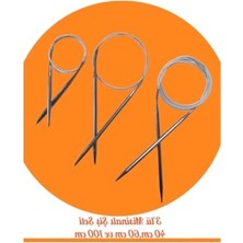 Die Grup Çelik Telli Misinalı Örgü Şişi Seti - 40CM, 60CM ve 100CM Uzunluk (3'lü Set)
