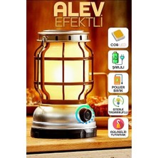 Şarjlı Solar Kamp Lambası - Alev Efektli Powerbank Özellikli Su Geçirmez LED Işıldak Gri 47721