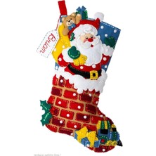 Bucilla Keçe Aplike Çorap Seti, Jolly Chimney 18" Keçe Aplike Çorap Yapma Seti, 89543E