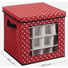 Saklama Kutuları, 3'lü Set, Katlanır Kutular, Kutu Başına 64 Küçük Bölme, Esnek Ayırma Duvarları, 30,5 x 30,5 x 30,5 Cm, Kırmızı, Kar Tanesi Desenli RFB029R01