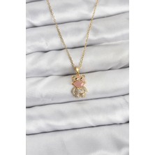 Onba 316L Çelik Zincir Gold Renk Teddy Bear Model Zirkon Taşlı Kadın Kolye 5886 - OB8094-2802