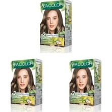 Sea Color Amonyaksız, Vegan, Doğal, Besleyici Kalıcı Saç BOYASI%100 Beyaz Kapama (1 Paket 2 x 50 ml Boya & Oksidan) (Açık Kumral 8.0) (3 Paketi)