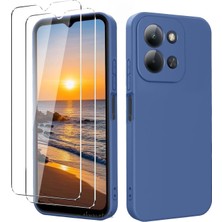 - ile Uyumlu 15C Kılıf Kamera Korumalı Yumuşak Renkli Mat Silikon + 9h Ekran Koruyucu Cam 2in1 Set - Lacivert