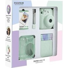 Mini 12 Yeşil Fotoğraf Makinesi 10'lu Film Simli Pleksi Kılıf Mandal ve Kıskaçlı Resim Standı Bundle Box