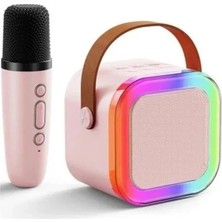 Die Grup Mini Kablosuz Bluetooth Karaoke Hoparlör Kareoke Makinesi Çocuklar Için Evde Karaoke Seti (Pembe)