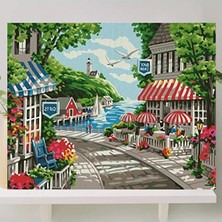 Die Grup Sahil Kasabası Temalı Boyama Tuval Seti, 40X50 Cm, Fırça ve Boya Dahil