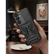 - Galaxy S26 ile Uyumlu Için Sürgülü Korumalı Yüzüklü Standlı Magnetic Tpu Tank Kapak - Siyah