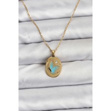 Onba 316L Çelik Zincir Gold Renk Kelebek Figür Kadın Kolye 5886 - OB6822-1374