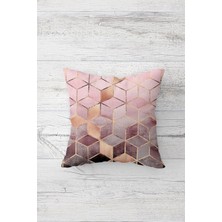 Pelangi Geometrik Bal Peteği Desenli Çift Taraflı Gizli Fermuarlı Yastık Kılıfı Kırlent Koltuk Yastık Kılıfı, Pudra-Gold 45 x 45