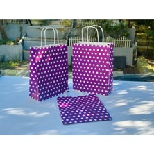 Orbak Kağıtçılık 1.kalite 18X8X24 cm (3 Adet) Mor Renk Beyaz Benekli Puantiyeli Kraft Kağıt Çanta, Hediye Poşeti