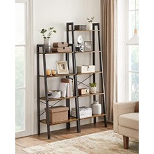 Ayaklı Raf, Kitaplık, 5 Raflı, Metal Iskeletli, Pratik Montaj, Oturma Odası, Yatak Odası, Mutfak Için, 56 x 34 x 172 cm (U x G x Y), Kahverengi-Siyah LLS45X