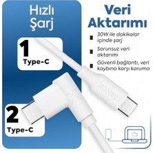 Type-C To Type-C ile Uyumlu ve ile Uyumlu Hızlı Şarj ve Data Kablosu 40 cm L Tipi Gaming Hasır Örgülü (Kırmızı)
