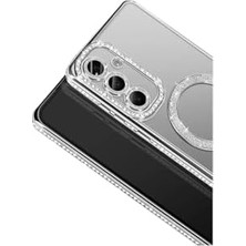 - Galaxy S26 ile Uyumlu "S26" Taşlı Simli Magsafe ile Uyumlu Telefon Kılıfı - Lens Korumalı Lüx Kapak Gümüş - Gümüş