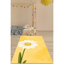 Pelangi Sarı Zemin Papatya Desenli Yıkanabilir Kaymaz Taban Leke Tutmaz Çocuk Odası Halısı, Sarı 160 x 300, 9076420245160300