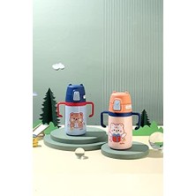 Çocuk Boyun Askılı 400 ml Pipetli Paslanmaz Çelik Termos 2 Renk (Turuncu)