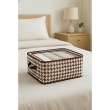 Çok Amaçlı Düzenleyici Kutu Dik Duruş Sağlayan Telli Iç Yapı ve Şeffaf Pencereli Kıyafet, Oyuncak, Çamaşır Saklama Organizeri Katlanabilir Kumaş Kutu (45X30X20 cm Gri ve Kahve Renk) (Kahve)