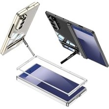 - Galaxy Z Fold 7 ile Uyumlu Kılıf L Standlı Manyetik Renkli Kenarlı Arkası Şeffaf Kamera Korumalı Kapak