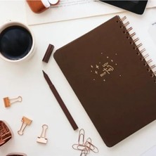 Die Grup A5 Spiralli Sert Kapak Keten Kareli Defter, Kahverengi