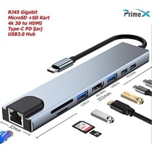 Plus PX-U520 4K@30Hz Gri Metal Type-C To 4K Hdmı+Usb 3.0++Sd Kart+Pd Şarj Çevirici Adaptör