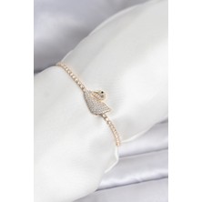 Onba Kuğu Model Zirkon Taşlı Gold Renk Asansörlü Su Yolu Bileklik 5886 - OB7215-2309