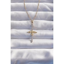 Renas Store 316L Çelik Zincir Gold Renkli Zirkon Taşlı Kılıç Model Anka Kuşu Kolye - TJ-BKO8986