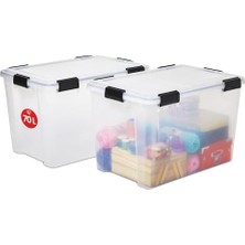 Ohyama, 2'li Set Hava Geçirmez Saklama Kutusu – All-Weather At-Ld – Plastik, Şeffaf, 2 x 70 L, U 59 x G 39 x Y 38 cm