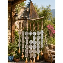 WoodBay El Yapımı Yelkenli Rüzgar Çanı Deniz Kabuklu Dekoratif Bahçe Balkon Süsü 75X30 cm