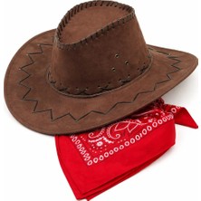 Renas Store Çocuk Kovboy Şapka Kahverengi &amp; Kırmızı Bandana Fular Seti