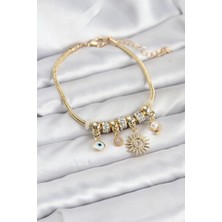 Onba Pirinç Gold Renk Güneş Charmlı Kadın Bileklik 5886 - OB2928-3814