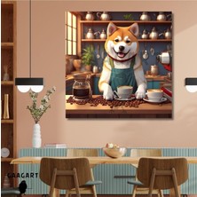 Kare Kanvas Kahve Köşesi Cafe Tablosu Barista Akita Köpek, 50 x 50