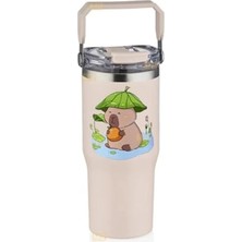 Die Grup Diller 950ML Sevimli Kapibara Tumbler Pipetli/pipetsiz Kullanım Kulplu Paslanmaz Çelik Capybara Termos