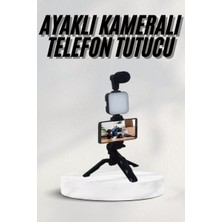 Renas Store Telefon Tutucu LED Işıklı Kumandalı Mikrofon Telefon Vlog Video Kayıt