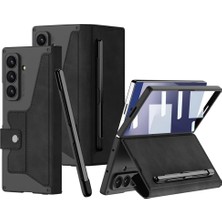 Undeplus Galaxy Z Fold 7 ile Uyumlu Kılıf Kamera Korumalı Kadife Tasarımlı Kıpta Kalem Bölmeli Fest Kapak Siyah