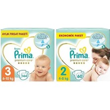 Bebek Bezi Premium Care 3 Beden 144 Adet Midi Aylık Fırsat Paketi & Bebek Bezi Premium Care 2 Beden 60 Adet Mini Paket