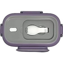Bento 550ML Lunchbox Tek Katlı Çelik Sefer Tası Yemek Kutusu (Mor-Gri)