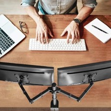 Çift Monitör Kolu 13–32 Inç Uyumlu Vesa 75×75 100×100 Tam Hareketli Ergonomik Çift Monitör Standı Masa Üstü Kelepçe ve Masa Deliği Montajı Kablo Düzeni Metal Gövde Siyah