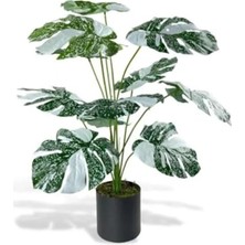 Die Grup 70 cm Boyunda Yeşil Beyaz Yapay Monstera Saksı Bitkisi, 12 Dal