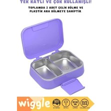 Bento 1030ML Lunchbox Lisanslı Tek Katlı 2 Bölmeli Paslanmaz Çelik Sefer Tası Yemek Kutu (Mor1)